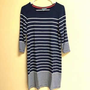 Navy and White Striped Soft Dress Small 3/4 Sleeve